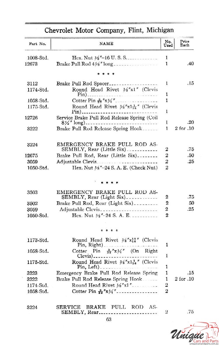 1912 Chevrolet Light and Little Six Parts Price List Page 50